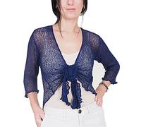 Mimosa Mesdames Femme Boléro au Crochet Briller en Dentelle Plaine Etendue Résille Cardigan Haussement D'épaules (Taille Unique, Navy)
