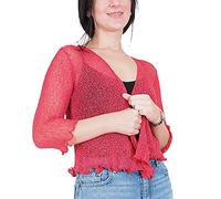 Mimosa Mesdames Femme Boléro au Crochet Briller en Dentelle Plaine Etendue Résille Cardigan Haussement D'épaules (Taille Unique, Dark Coral)