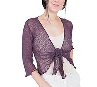 Mimosa Mesdames Femme Boléro au Crochet Briller en Dentelle Plaine Etendue Résille Cardigan Haussement D'épaules (Taille Unique, Dark Purple)