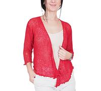 Mimosa Mesdames Femme Boléro au Crochet Briller en Dentelle Plaine Etendue Résille Cardigan Haussement D'épaules (Taille Unique, Cherry Red)