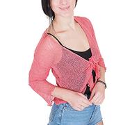Mimosa Mesdames Femme Boléro au Crochet Briller en Dentelle Plaine Etendue Résille Cardigan Haussement D'épaules (Taille Unique, Coral)