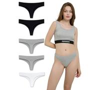 mimosso Lot de 5 strings pour femme en coton bio - Design classique - Confortable à porter sans coupure - Sous-vêtements invisibles pour le quotidien (Taille S - 2XL), 2 x noir, 2 x chiné et 1 x blanc
