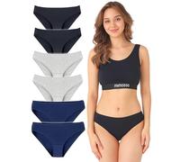mimosso Lot de 6 slips pour femme en coton bio respirant - Sous-vêtements pour femme sans taille élastique - Tailles XS à 3XL, 2 x noir/bleu chiné, M