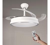 mimotec M Ventilateur de Plafond avec Capot Blanc Lumière Led, Télécommande, Moteur DC, 6 Vitesses, Silencieux, Lames Rétractables, Fonction Été-Hiver, Minuterie, CCT, Hood