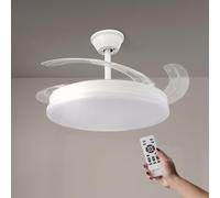 mimotec M Ventilateur de Plafond avec Lumière LED Blanche Otah, Télécommande, Moteur DC, 6 Vitesses, Silencieux, Lames Rétractables, Fonction Été-Hiver, Minuterie, CCT