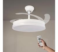 mimotec M Ventilateur de Plafond avec Lumière Led Blanche, Télécommande, Moteur DC, 6 Vitesses, Silencieux, Lames Rétractables, Fonction Été-Hiver, Minuterie, CCT