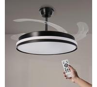 mimotec M Ventilateur de Plafond avec Lumière LED Cami Noire, Télécommande, Moteur DC, 6 Vitesses, Silencieux, Lames Rétractables, Fonction Été-Hiver, Minuterie, CCT