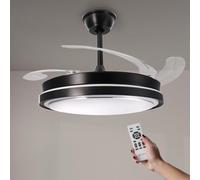mimotec M Ventilateur de plafond avec noir Hood et lumière LED, télécommande, moteur à courant continu, 6 vitesses, silencieux, pales rétractables, fonction été-hiver, minuterie, CCT