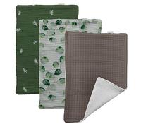 MIMUSELINA Lingette Bebe Lavable - Debarbouillette Bebe Lingettes Multifonction d'allaitement en 100% Coton, Carre Bebe Change, 3 chiffons 30x21 cm (Forest)
