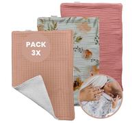 MIMUSELINA Lingette Bebe Lavable - Debarbouillette Bebe Lingettes Multifonction d'allaitement en 100% Coton, Carre Bebe Change, 3 chiffons 30x21 cm (Bella)