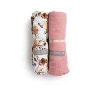 MIMUSELINA Lot de 2 Mousselines Bébé, Carrés 1 x 1 m - Linge d'allaitement en Coton avec Tissu Doux, Absorbant, Respirant et Multi-usages - Idéal pour Les Nouveau-nés (Bella/Rosa)