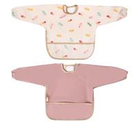 MIMUSELINA | Pack 2 Bavoirs Bebe Imperméable | Bavoir Manches Longues Bebe avec Poignets Élastiques et Fermeture Réglable | Bavoir Tablier Bébé pour Repas et Crèche | Fabriqué en Espagne (Sorbet)