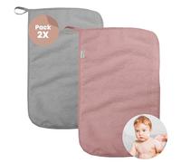 MIMUSELINA Serviette Bebe Lot de 2 en Éponge 100% Coton | Serviette Visage et pour Le Change avec Attache 35x23 cm, 450 g/m² | Lavette Toilette Bebe en Coton Certifié Oeko-TEX (Rose/Gris)