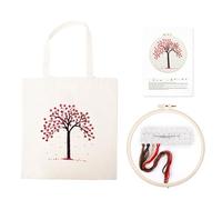 mimzemamz Kit de Broderie Debutant, Sac en Toile avec Motif Arbre, Broderie Kit pour Adultes Débutants Incl Fils de Couleur, Cercle en Plastique, Aiguilles, Anglais Instructions