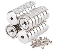 MIN CI Lot de 28 aimants en néodyme puissants avec trou de 16 x 5 mm - Grands aimants ronds - Filetage - Pour tableau magnétique - Outils de cuisine - Aimants en pot