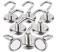 MIN CI Lot de 8 crochet magnétiques extra forts, 32 mm aimants en néodyme force de traction extra forte 38 kg, aimants puissants avec œillet rond