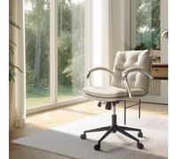 MACABANE MINA - Chaise de bureau à roulettes cuir matelassé beige dossier carré MINA