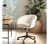 Mina - chaise de bureau à roulettes en tissu écru dossier arrondi