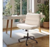 Mina - chaise de bureau à roulettes en tissu écru dossier carré mina