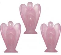 Mina Figurines Ange-Gardien de Format de Poche en Quartz Rose représentant l’Amour, la Paix et la guérison, Set of 3