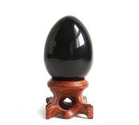 Mina Heal Polar Jade Black Obsidian Gemstone Egg Sphere 50 x 35 mm (2.0” x 1.4”) with Wooden Stand for Healing Meditation Chakra Balancing and Home Decoration