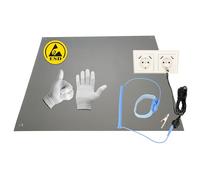 Minadax Tapis antistatique ESD professionnel 60 x 30cm + avec brassard + rallonge 2,4 m + Gants ESD taille -L- Protection ESD
