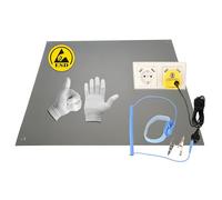 Minadax Tapis Antistatique ESD Professionnel 60 x 50cm + avec Brassard + rallonge 2,4 m + fiche ESD - Protection ESD