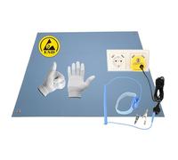 Minadax Tapis de table antistatique ESD de qualité supérieure - 60 x 30 cm - Bleu - Avec brassard + rallonge de 2,4 m + prise de terre ESD + gant