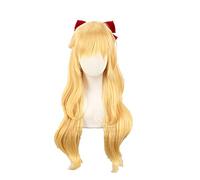 Minako Aino Cosplay Sailor Moon Cosplay Sailor Venus Wig Femmes Longue Vague Curly Wag Wig Anime Cosplay Résistant à la Chaleur Synthétique Cheveux