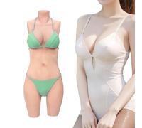 Minaky Faux Seins Silicone 5-Points Bodysuit Fournitures Mastectomie Silicone Prothèse Mammaire Réalistes Fausse Poitrine Forme, (C Cup,Blanc)