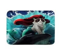 Minalo Non-Slip Bath Mat,Cartoon Funny Cat Mermaid Spray Cute Surf,Personalized Decor Bathroom Floor Rug,75 x 45 cm