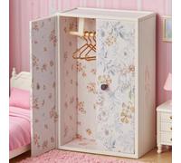 Minamzee 1:12 Armoire pour Maison De Poupée, Miniature en Bois Blanc À Motifs Floraux Portes Magnétiques avec 3Pcs Cintres, Accessoire pour Chambre Ou Salon
