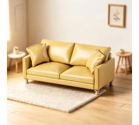 Minamzee 1:12 Maison De Poupée - Canapé en Cuir Miniature Moderne Double avec Coussins, Accessoire De Meuble De Luxe pour Chambre à Coucher, Salon de Poupé(Jaune)
