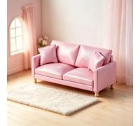 Minamzee 1:12 Maison De Poupée - Canapé en Cuir Miniature Moderne Double avec Coussins, Accessoire De Meuble De Luxe pour Chambre à Coucher, Salon de Poupé(Rose)