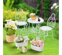 Minamzee 1:12 Maison De Poupée - Ensemble Miniature De Tables Et Chaises, 9Pcs Ensemble De Jardin en Métal Extérieur pour Maison De Poupée avec Jasmin, Pâquerettes, Écureuil Et Bouilloire