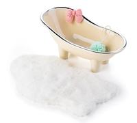 Minamzee Baignoire miniature blanche 1:12 avec boule de bain bleue et tapis, meuble de salle de bain pour maison de poupée, accessoire de décoration d'intérieur (beige)