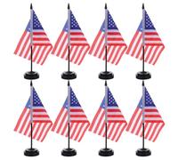 MINAOLULUS 8 Ensembles American Desk Flag With Stable Plastic Base Usa Tabletop Banner For Office And Meeting Decoration Patriotic US Hand Flag For Corporate And Home Display