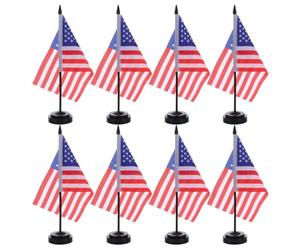 MINAOLULUS 8 Ensembles American Desk Flag With Stable Plastic Base Usa Tabletop Banner For Office And Meeting Decoration Patriotic US Hand Flag For Corporate And Home Display