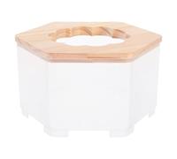 MINAOLULUS Bac de Bain et Toilettes Multifonction pour Hamster et Gerbille, Grosse Taille Transparent Couvercle en Bois, Bac à Litière pour Petits Animaux, Maison de Bain Pratique