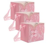 MINAOLULUS Boîte à Fleurs Vintage Rose avec Poignée Coffret D’emballage pour Bouquets de Fleurs 3 Pièces Boîtes à Bouquets en Papier Chinoises Décoratives pour Mariages,