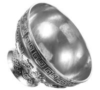 MINAOLULUS Bol Sacrificiel Bouddhiste Vintage en Alliage de Cuivre Blanc Patiné, Motif Dragon et Phoenix, Bol Religieux Compact et Solide, Accessoire de Sacrifice pour Offrandes et Rituels,