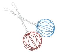 MINAOLULUS Boule de Nourriture Suspendue pour Lapins et Hamsters, Lot de 2 Pièces Rouge et Bleu, Mangeoire Distributeur d'herbe en Métal Solide pour Cage, D'activité pour Petits Animaux