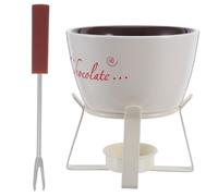 MINAOLULUS Caquelon à Fondue en Céramique Blanc pour Chocolat et Fromage, Chauffage avec Fourchette, pour Réunions Familiales Maison