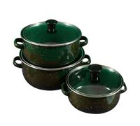 MINAOLULUS Ensemble de 3 Casseroles Émaillées Vertes Légères et Portables, Marmites Vintage avec Couvercle Cuisine la Maison Bureau