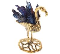 MINAOLULUS Figurine Flamant Rose en Pierre Naturelle Dorée avec Plumage Bleu Électrique, Décoration de Table Polyvalente pour Mariage, Bureau et Anniversaire, Statue Décorative Unique