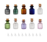 MINAOLULUS Lot de 10 Mini Bouteilles en Verre Carré Multicolores avec Bouchon en Liège, Contenants Transparents pour Décoration DIY, Mariage et Fête, Bocaux Parfumés et Flacons D’échantillon