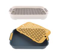 MINAOLULUS Lot de 2 Bacs à Litière en Plastique pour Petits Animaux, Toilette Lapin et Cochon d'Inde Anti-Renversement, Fond Grillagé, Dimensions Moyennes, Couleurs Bleu Océan et Blanc