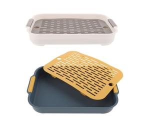 MINAOLULUS Lot de 2 Bacs à Litière en Plastique pour Petits Animaux, Toilette Lapin et Cochon d'Inde Anti-Renversement, Fond Grillagé, Dimensions Moyennes, Couleurs Bleu Océan et Blanc