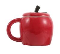 MINAOLULUS Tasse en Céramique Rouge Créative de Tomate avec Anse Ergonomique et Couvercle, pour Bureau Cuisine, Style Vintage et Ludique