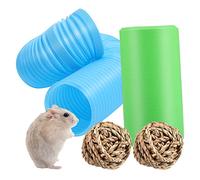 MINAOLULUS Tunnel pour Hamsters Et Petits Animaux Jouets Extensibles Et Flexibles avec Tubes Bleus Et Boules Tressées Herbe Jouets De Cachette Et Mâchage pour Rongeurs Et Lapins